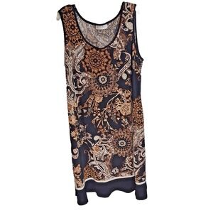 Studio 1 Womens Plus Size 18W Shift Dress Black Brown Paisley Stretch no Sleeve